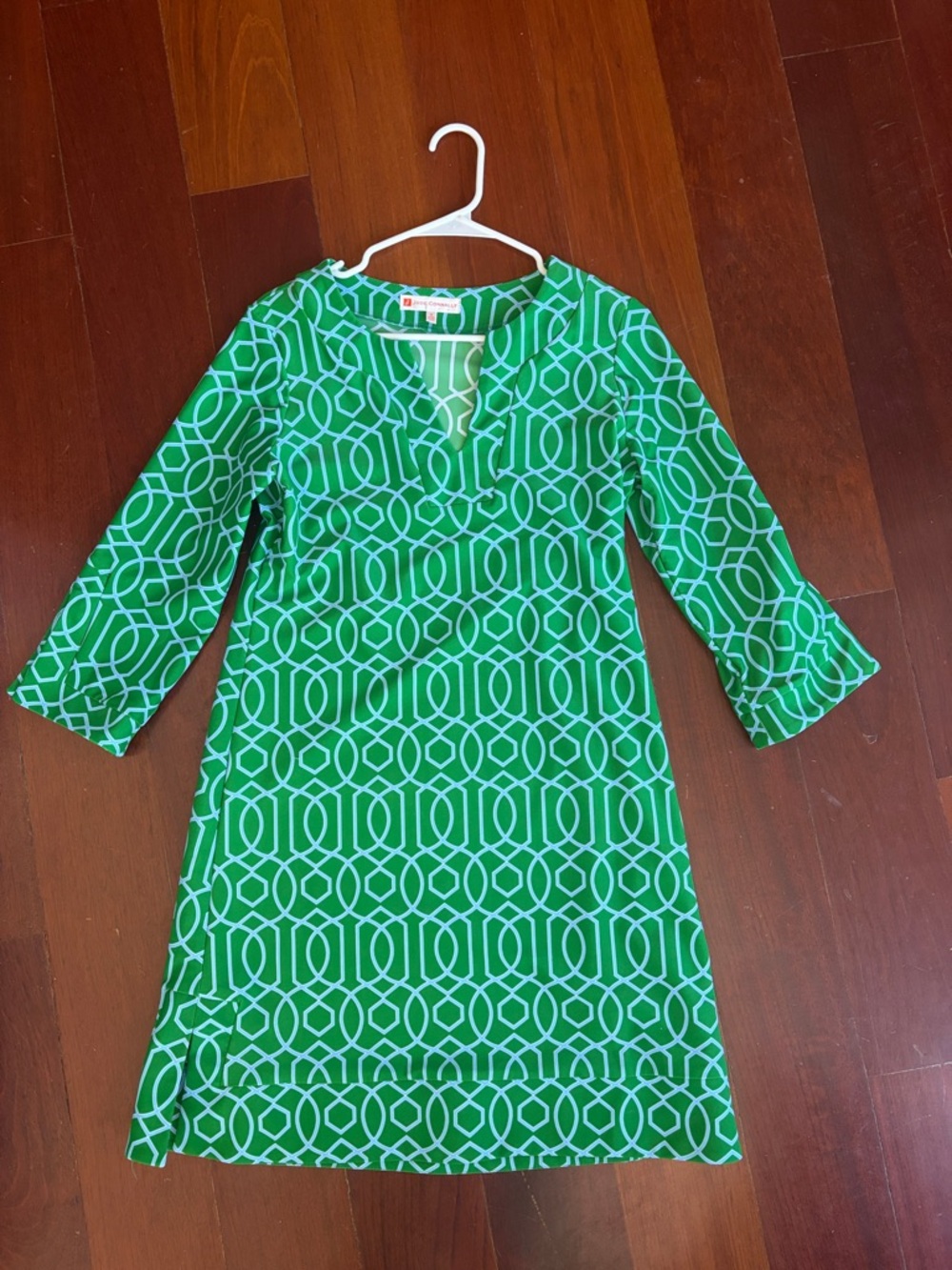 Jude Connally Green Geometric Long-Sleeve Shift Dress